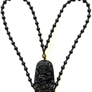 Black Jade Dragon pendant & necklace .